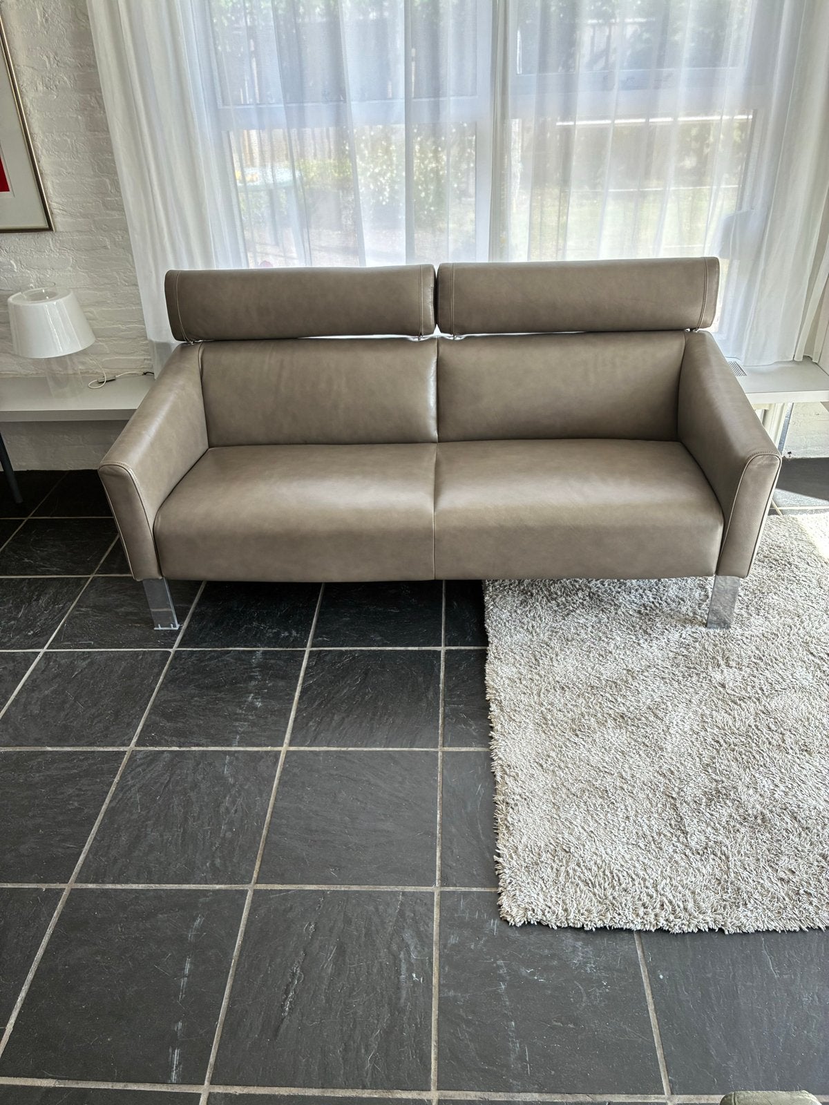Leolux Patachou 2-zitsbank - Grijs leer - 180cm, Ophalen, Gebruikt, 150 tot 200 cm, Tweepersoons