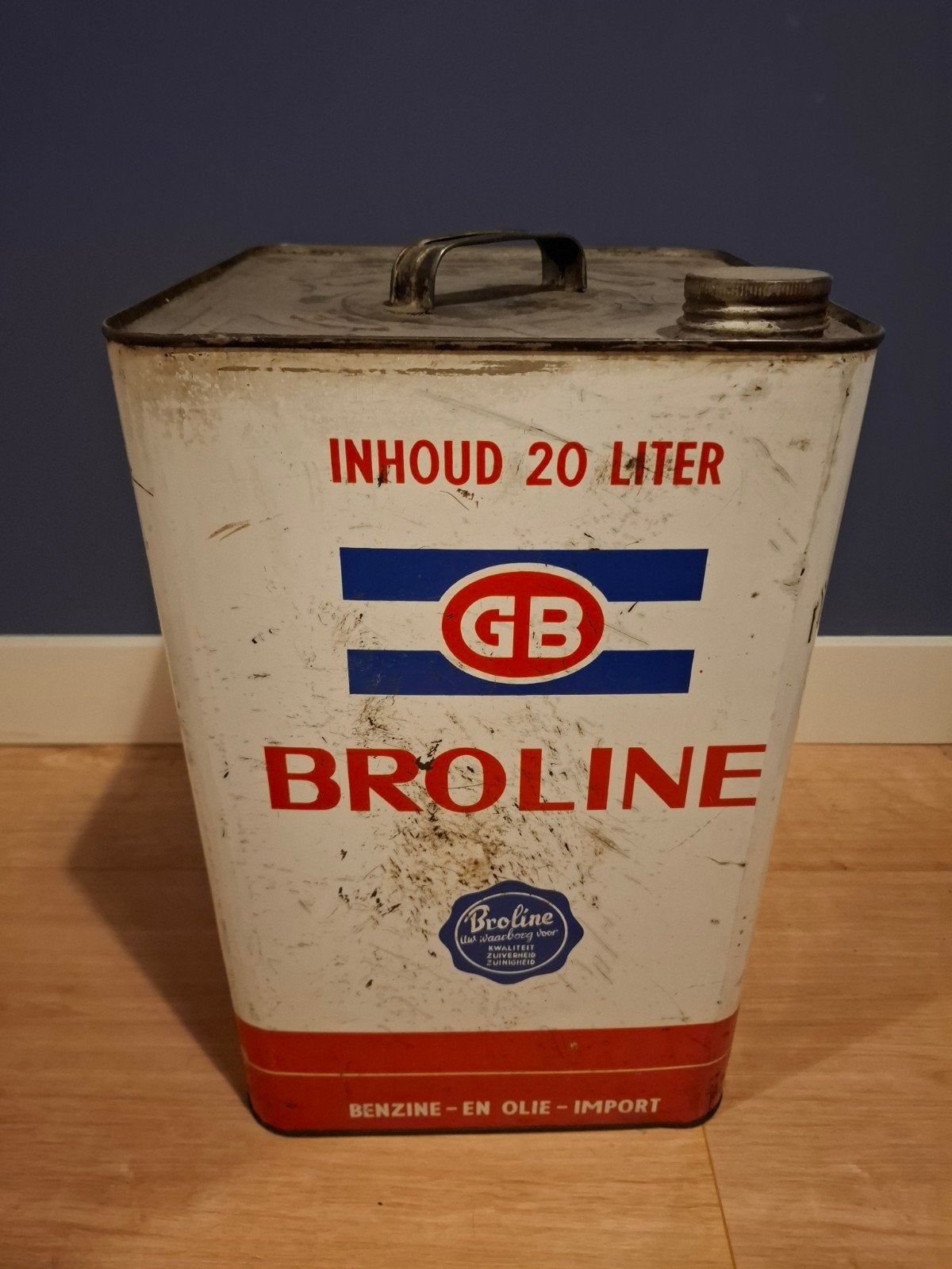 Oud 20L Olieblik Gebroeders Broere (GB) Broline Dordrecht, Verzamelen, Ophalen of Verzenden, Gebruikt, Overige