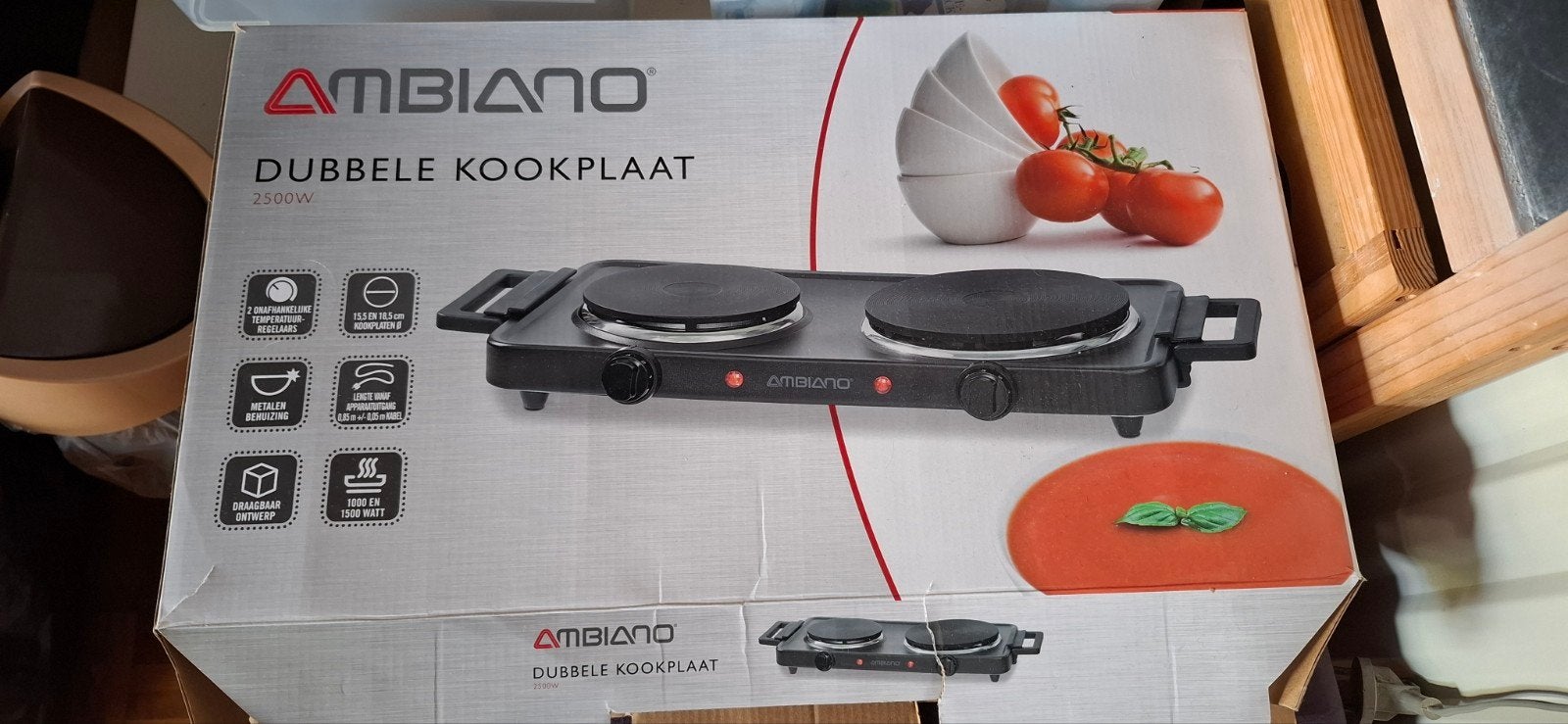 Ambiano Dubbele Kookplaat 2500W - Nieuw in doos, Ophalen, Nieuw, 3 kookzones of minder, Vrijstaand