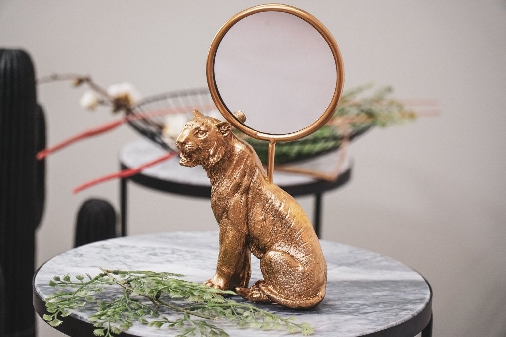 Tijger Spiegel Goud kleur rond merk Housevitamin(NIEUW), Ophalen, Minder dan 50 cm, Rond, Nieuw