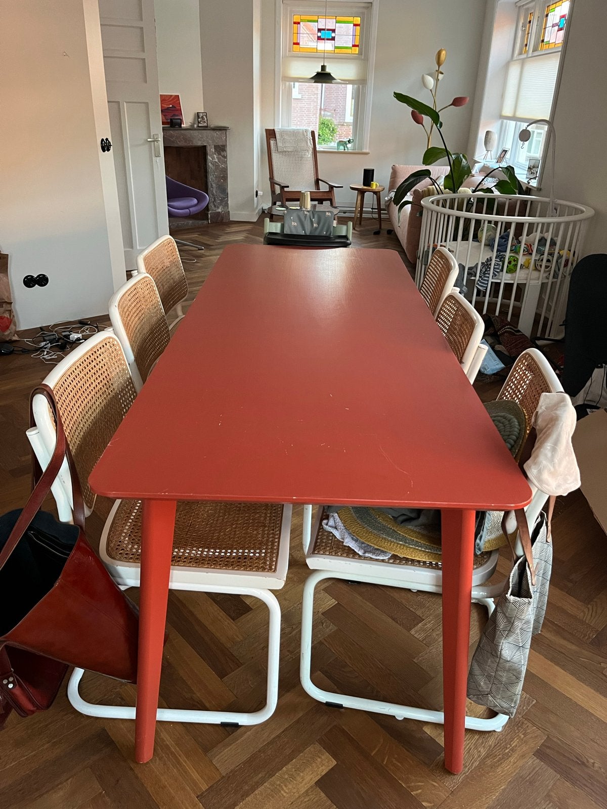 Set van 6 marcel breurer stoelen met wit frame, Huis en Inrichting, Stoelen, Ophalen, Gebruikt, Wit, Metaal