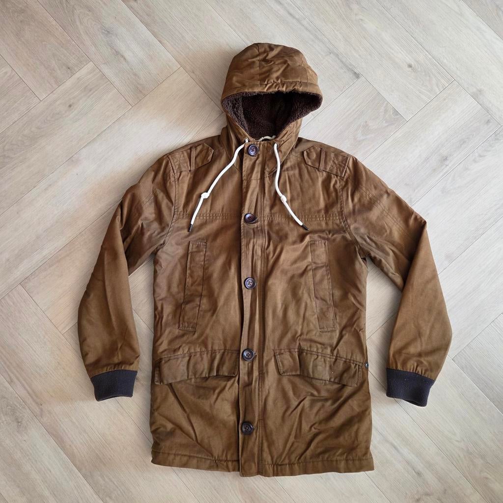 Cast Iron winterjas maat S met teddy capuchon - kakhi, Kleding | Heren, Jassen | Winter, Ophalen of Verzenden, Maat 46 (S) of kleiner