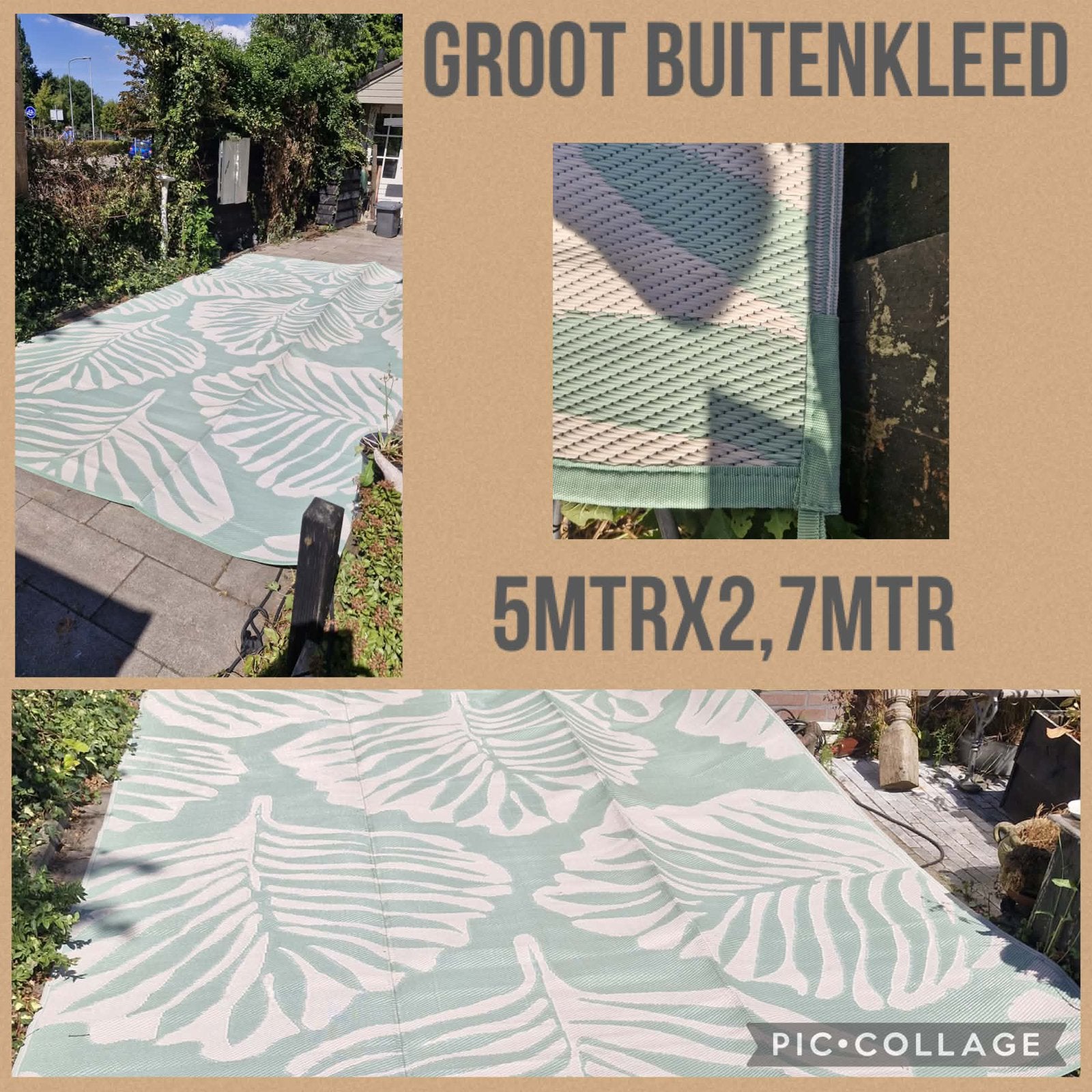 Buitenkleed 500x270 cm met tropisch bladmotief, Huis en Inrichting, Stoffering | Tapijten en Kleden, Ophalen, Zo goed als nieuw