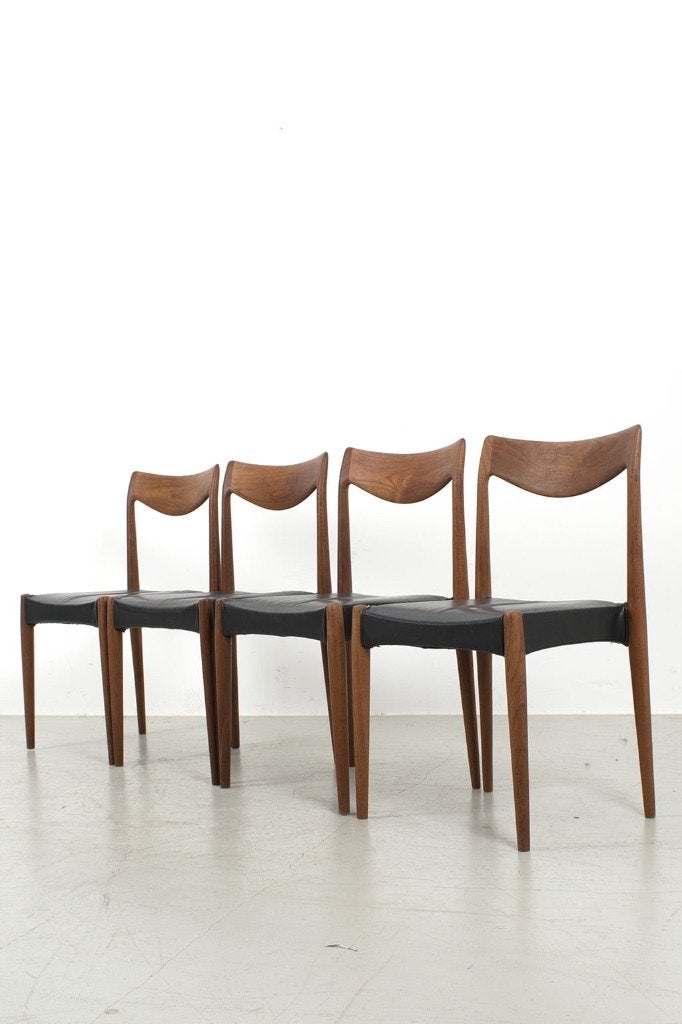 Set van 4 Bambi eetkamerstoelen van Rastad & Relling, Gebruikt, Zwart, Deens design, Vintage, Mid-century modern, Hout