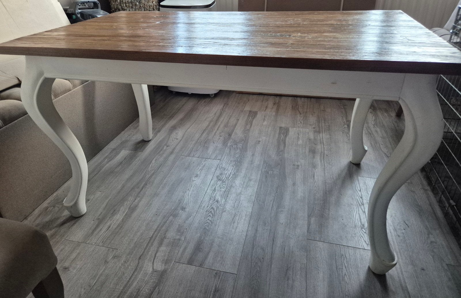 Mooie landelijke eettafel met sierlijke poten, Ophalen, Gebruikt, 100 tot 150 cm, 50 tot 100 cm