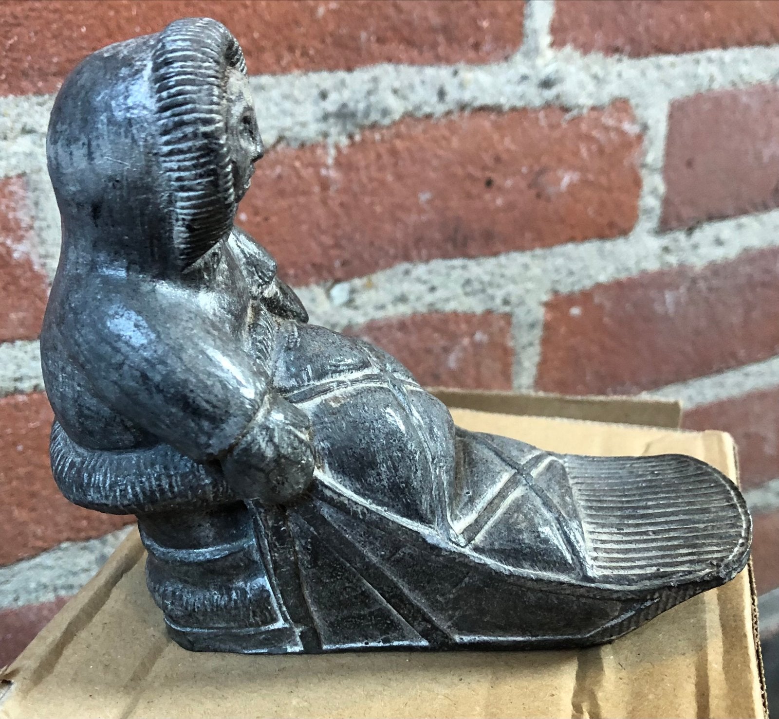 Inuit beeldje van speksteen - The Wolf Sculptures Canada, Minder dan 20 cm, Ophalen of Verzenden, Handgemaakt, Steen of Keramiek