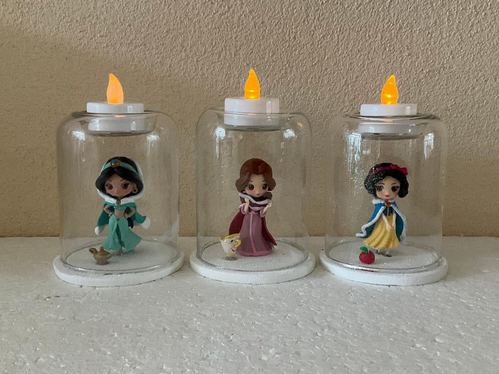 3x Disney Prinsessen  - theelicht houder - stolp, Verzamelen, Ophalen of Verzenden, Assepoester of Belle, Zo goed als nieuw, Beeldje of Figuurtje