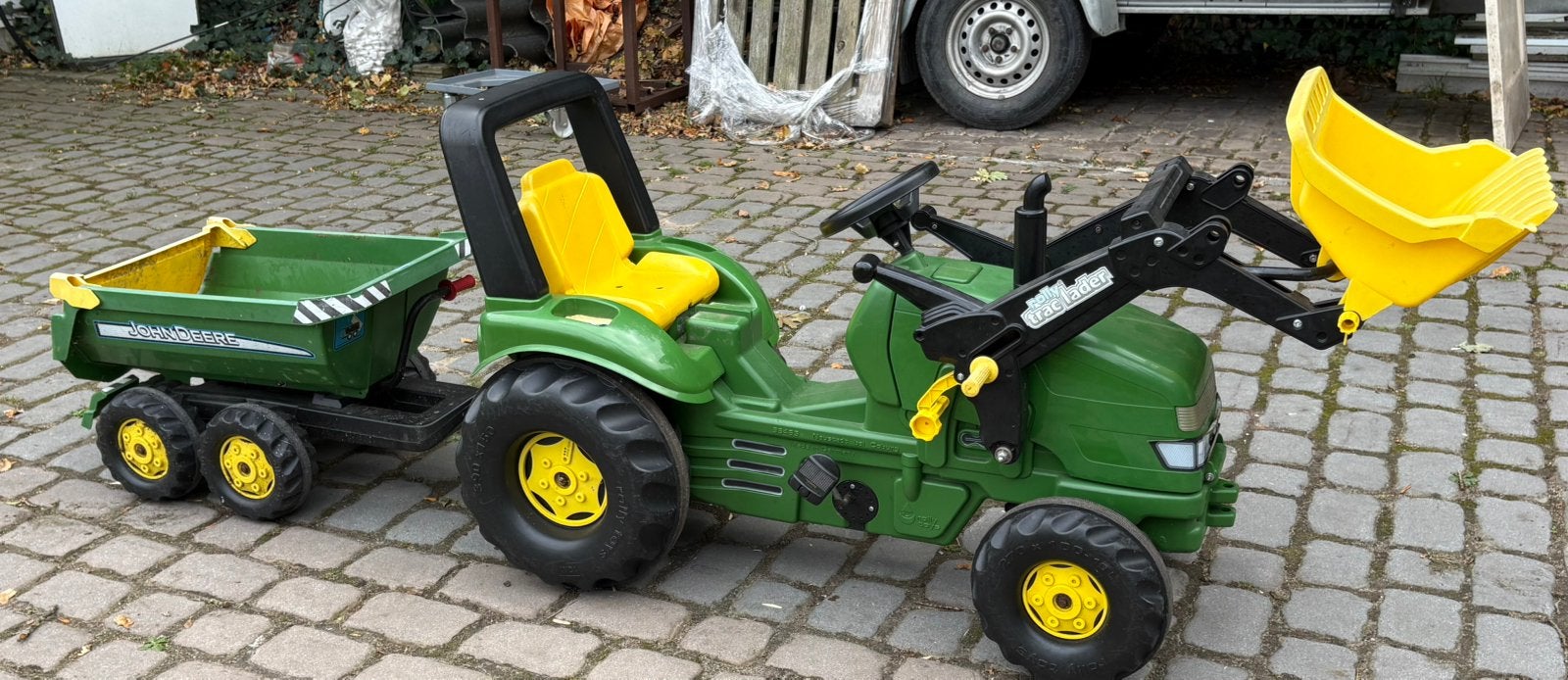 Rolly Traptrekker met voorlader, kiep aanhanger, John Deere, Kinderen en Baby's, Ophalen of Verzenden, Gebruikt, Overige merken