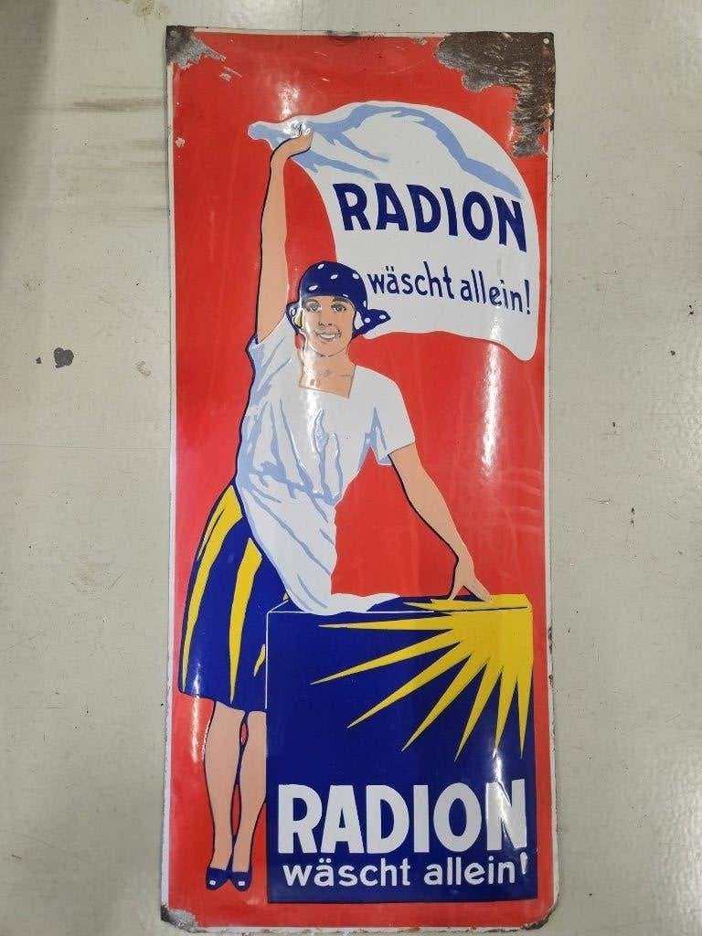 emaille bord jaren 30 radion wasmiddel, Antiek en Kunst, Antiek | Emaille, Ophalen of Verzenden