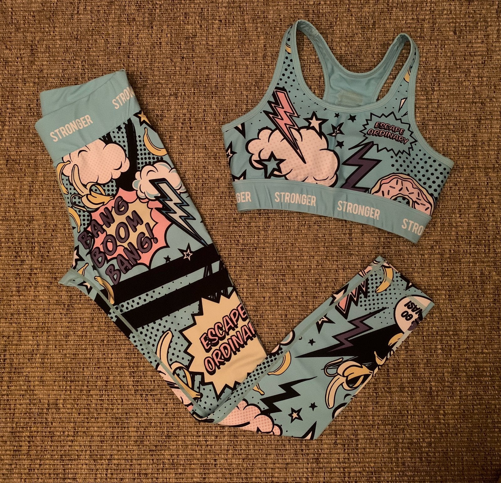STRONGER set comic maat S, Kleding | Dames, Blauw, Ophalen of Verzenden, Maat 36 (S), Fitness of Aerobics