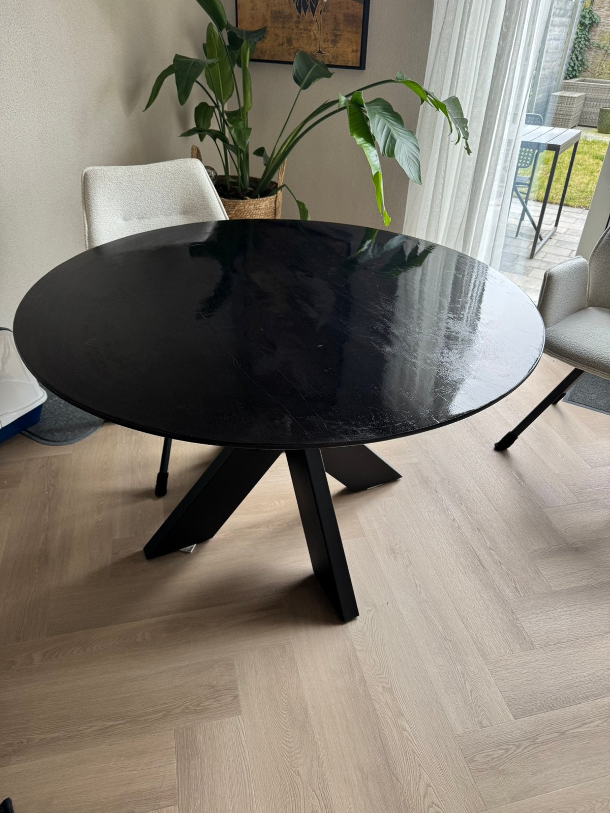 eettafel zwart rond, Gebruikt, 100 tot 150 cm, Rond, Ophalen of Verzenden