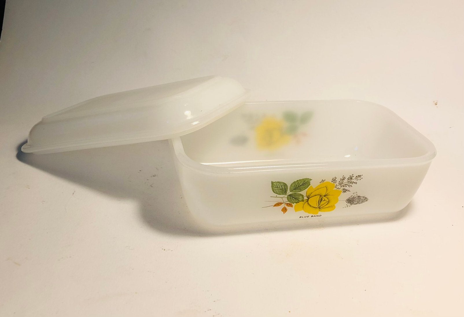 Vintage botervloot van Blue Band, opaline glas, Ophalen of Verzenden, Zo goed als nieuw