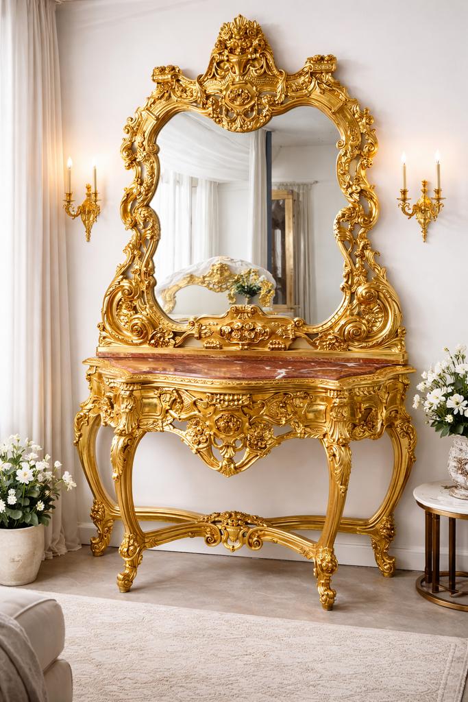 Kaptafel spiegelconsole goud, 200 cm of meer, Nieuw, 125 cm of meer, Ophalen of Verzenden