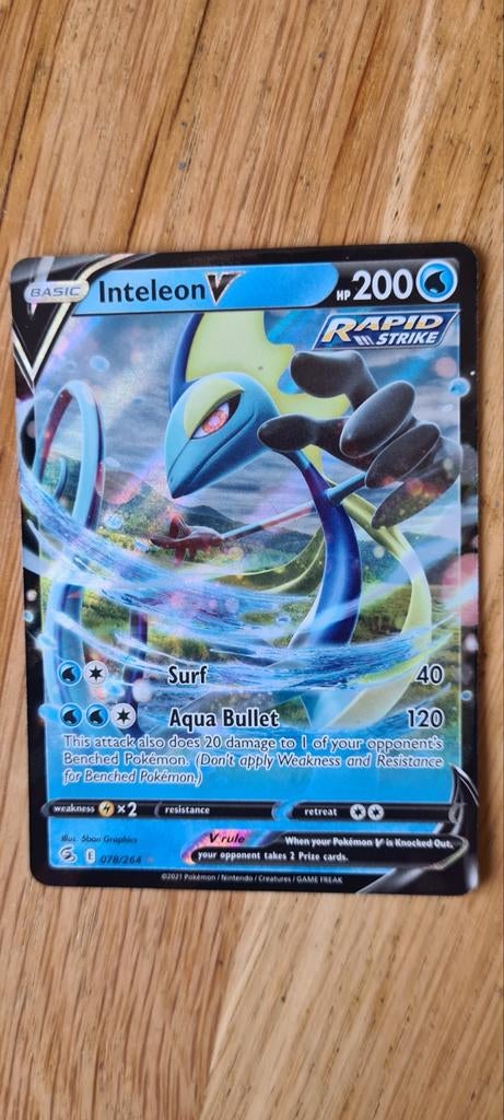 Inteleon V Pokémon Kaart - Rapid Strike (078/264), Ophalen of Verzenden, Zo goed als nieuw, Losse kaart