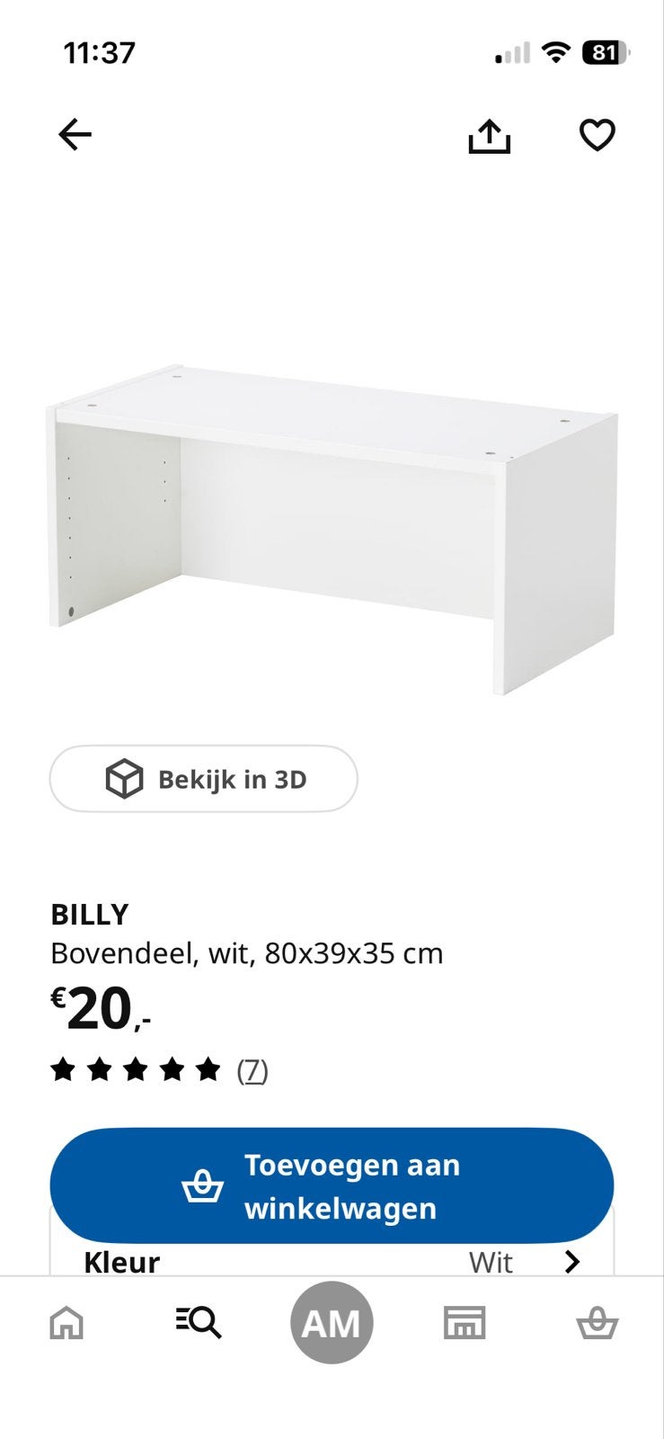 BILLY IKEA bovendeel, wit, Huis en Inrichting, Ophalen, Met plank(en), Nieuw, 50 tot 100 cm