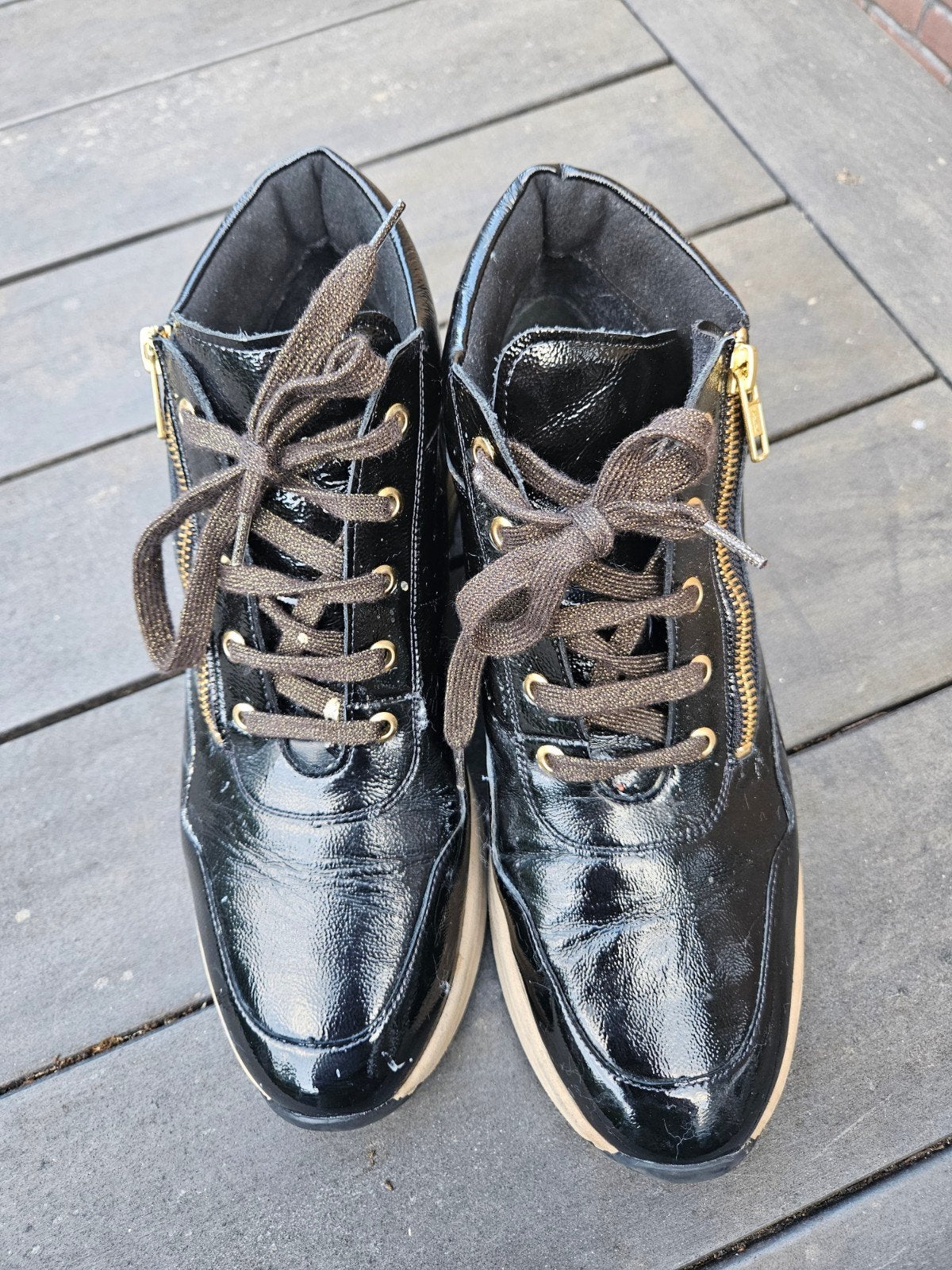 Solidus lakleren hoge schoenen, maat 41.5, extra wijd, Solidus, Zwart, Ophalen of Verzenden, Sneakers of Gympen