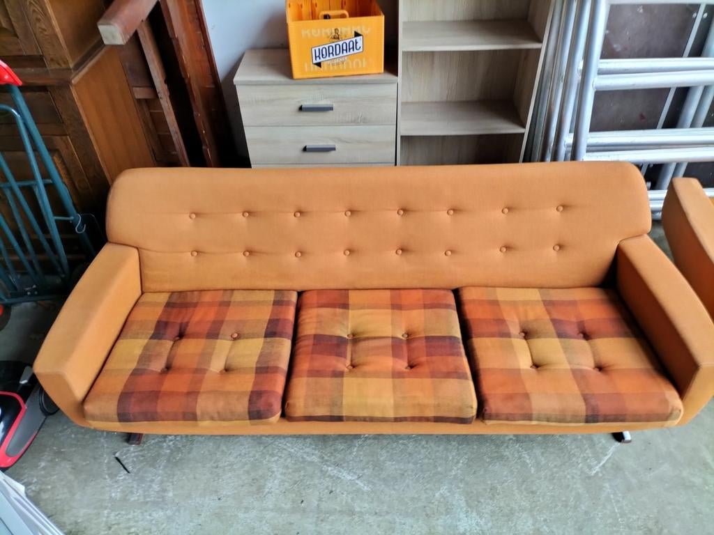 Vintage bankstel + fauteuil, Huis en Inrichting, Banken | Bankstellen, Ophalen, Gebruikt, 75 tot 100 cm
