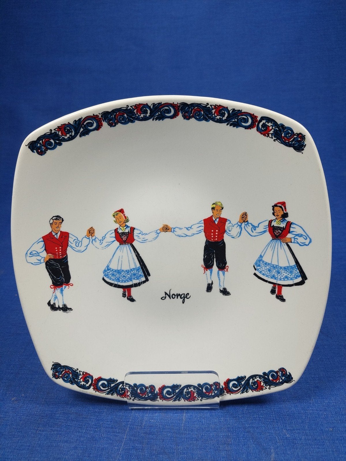 Vintage Figgjo Flint Norge schaal met volksdansers, Ophalen of Verzenden