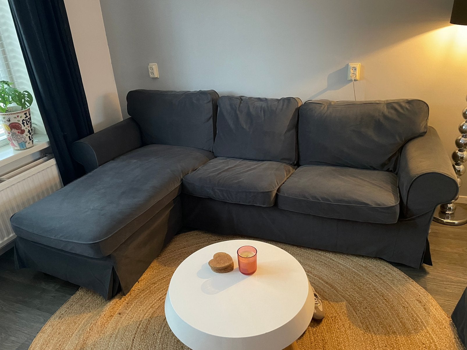 ⭐️ Ektorp 3-zitsbank chaise longue + fauteuil hakebo grijs⭐️, Huis en Inrichting, Ophalen, Zo goed als nieuw