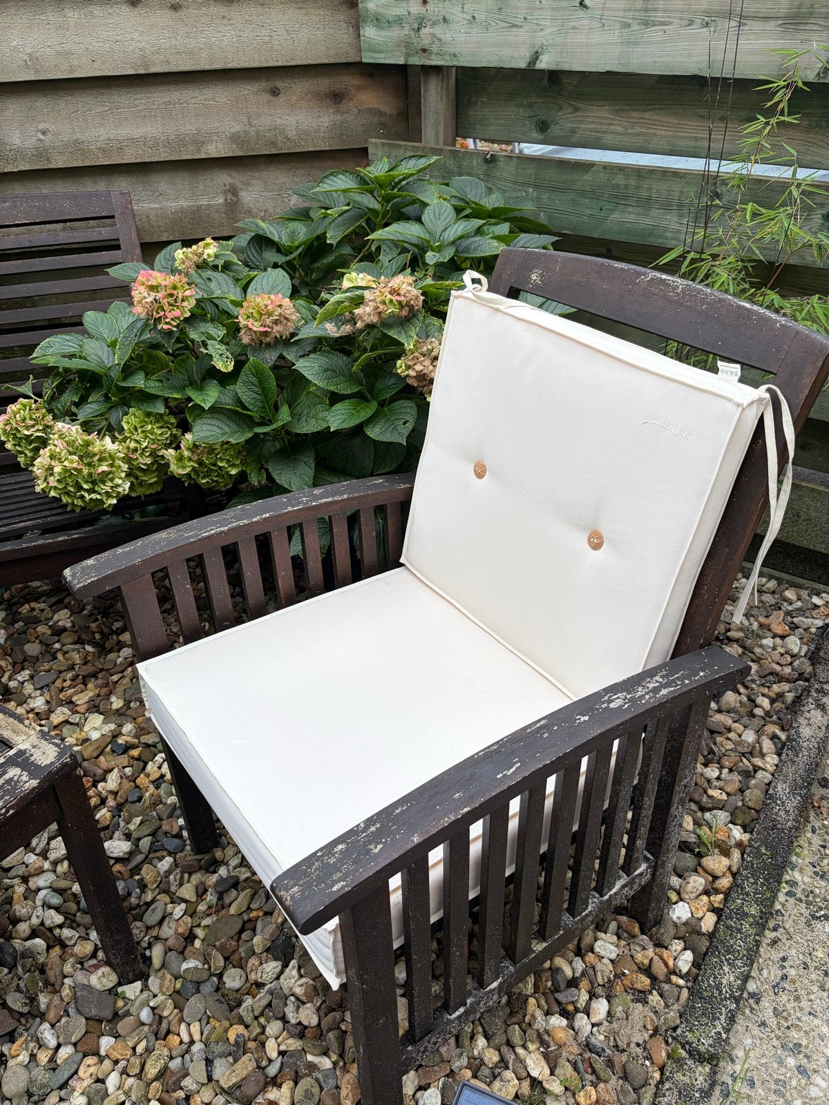 Hardhouten tuinset met kussens - opknapper, Ophalen, Gebruikt, Hout