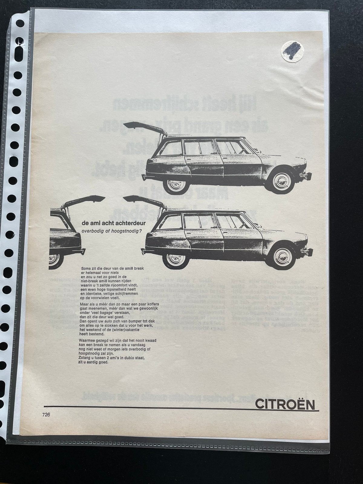 Advertentie Citroën Ami 8 Break, Boeken, Ophalen of Verzenden, Zo goed als nieuw, Citroën