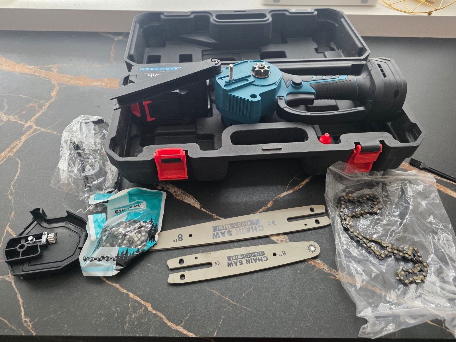 gebruikte Bostar accu mini kettingzaag set, Ophalen of Verzenden, Gebruikt
