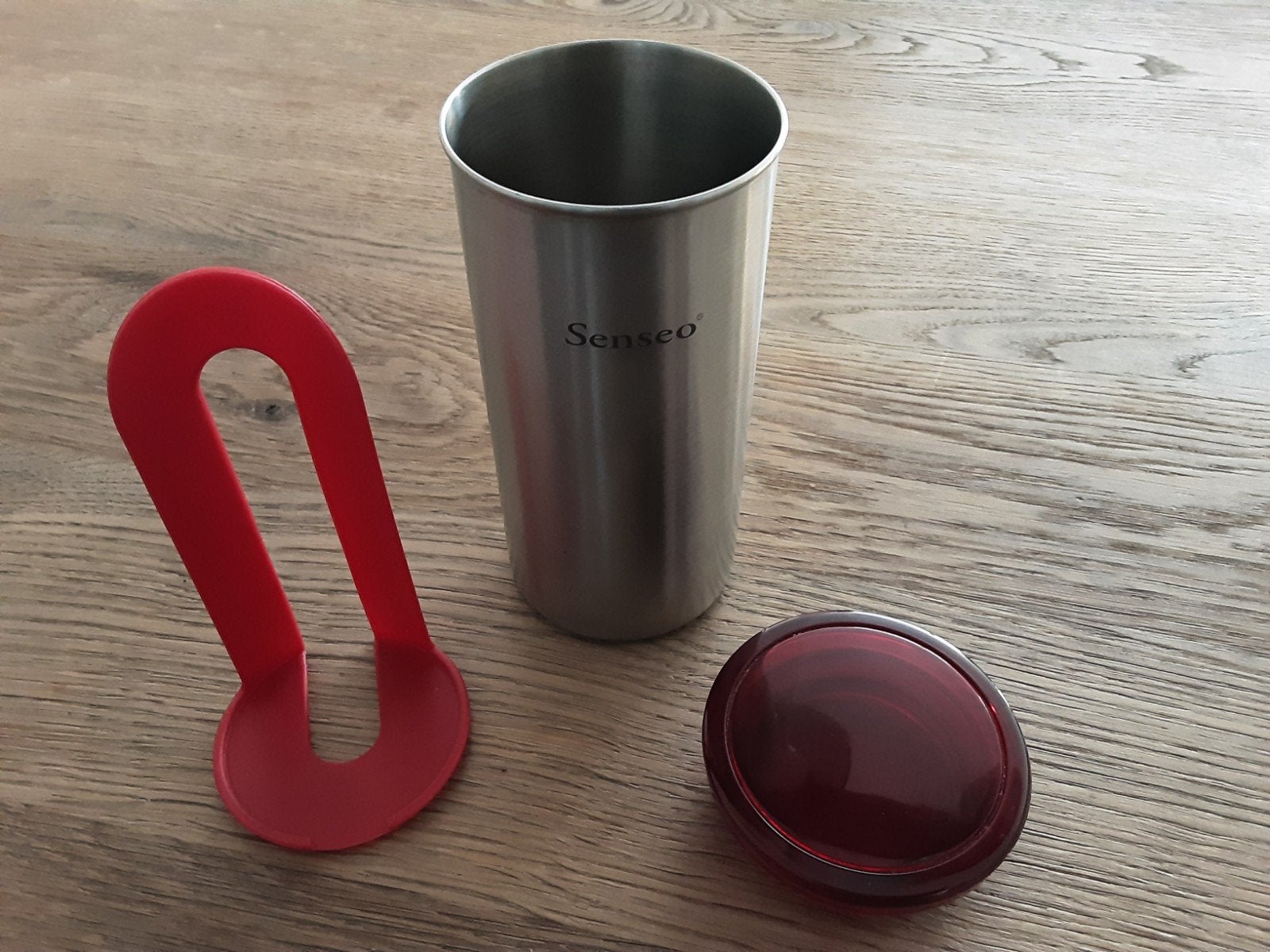 Brabantia Senseo pad bewaarblik - RVS met rood deksel, Huis en Inrichting, Ophalen of Verzenden