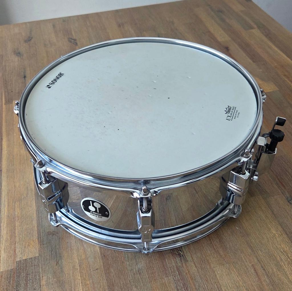 Sonor Force 507 snaredrum staal 14 x 5.5 inch, Ophalen of Verzenden, Gebruikt, Sonor