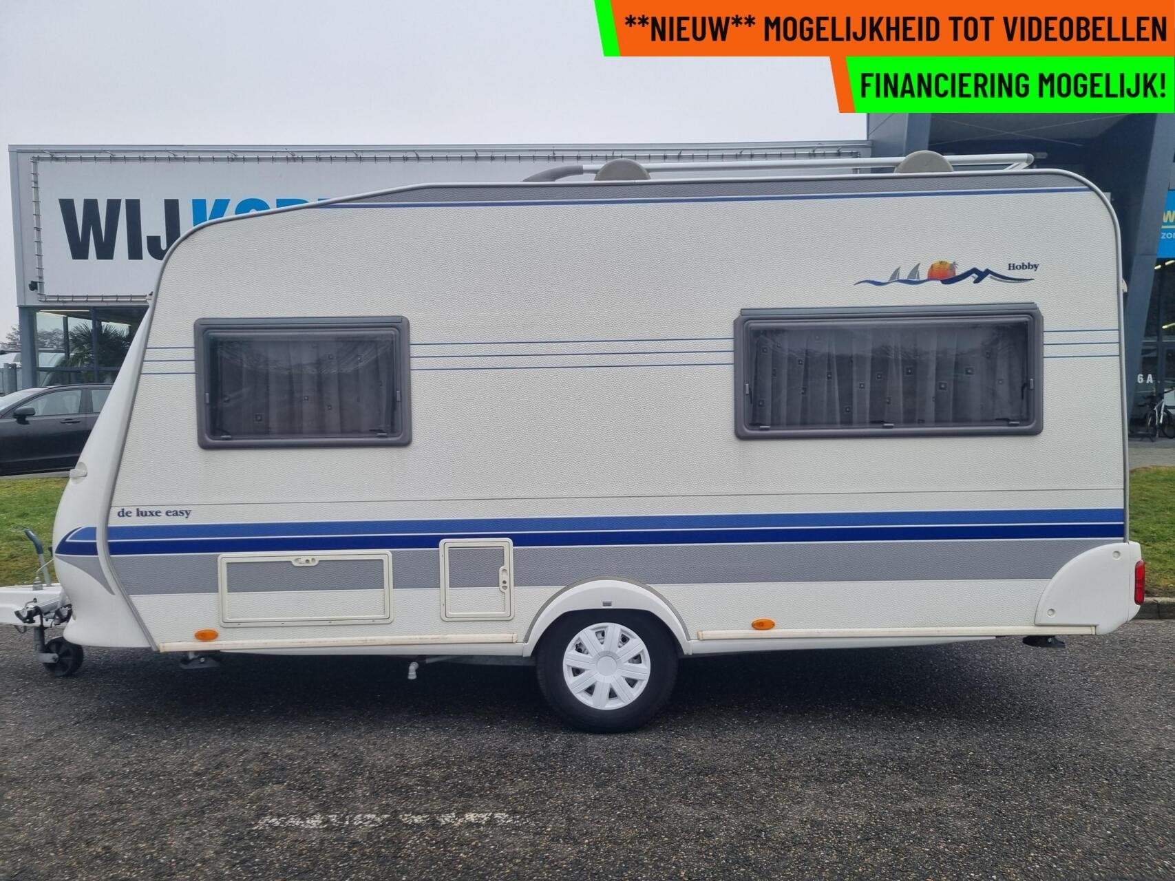 Hobby DE LUXE EASY 440 VOORTENT + DWARSBED + FIETSENDRAGER, Hordeur, Hobby, Bedrijf, 6 tot 7 meter