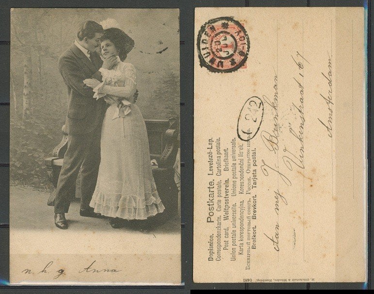 Antieke Romantische Ansichtkaart 1910 Muiden 1089 jdu, Ophalen of Verzenden, Voor 1920, Gelopen, Overige thema's