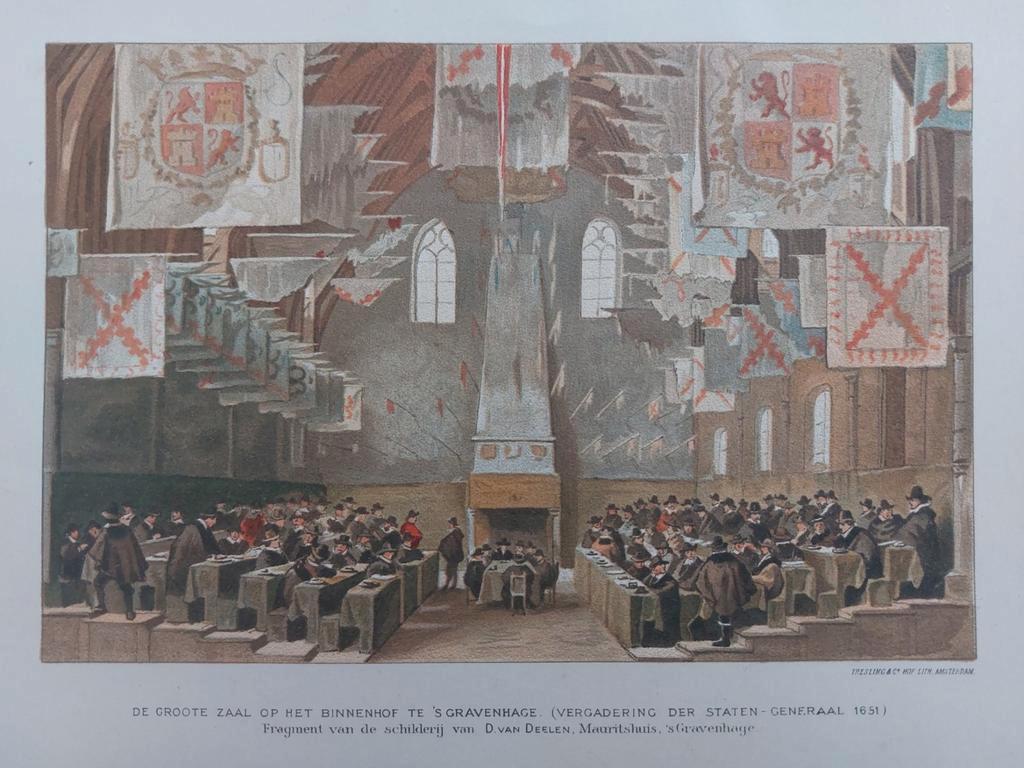 12 / Chromolitho uit 1910 Binnenhof zaal Den Haag, Antiek en Kunst, Ophalen of Verzenden