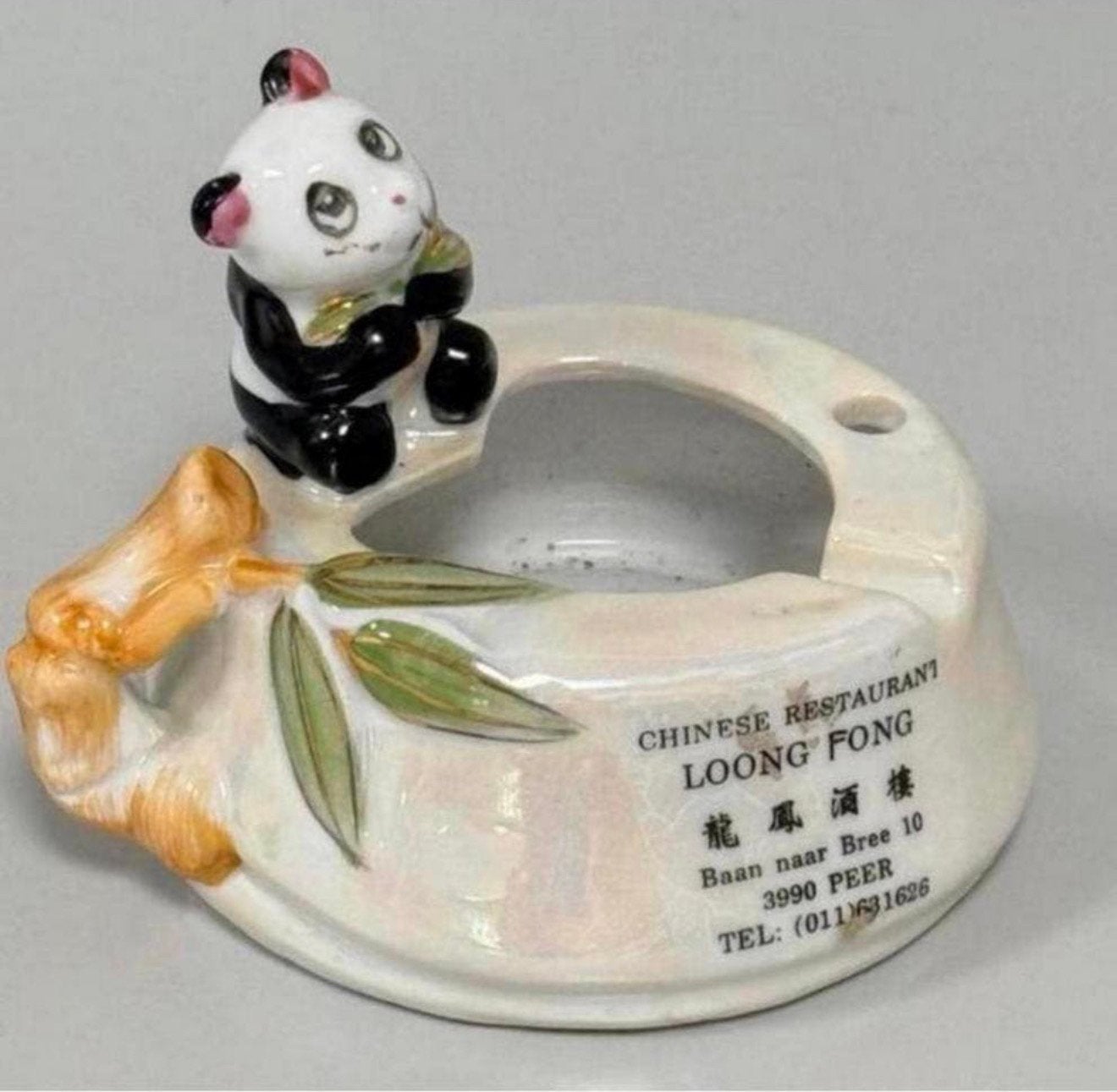 Vintage asbak bamboe stronk met panda Loong Fong belgie, Ophalen of Verzenden, Zo goed als nieuw, H, H