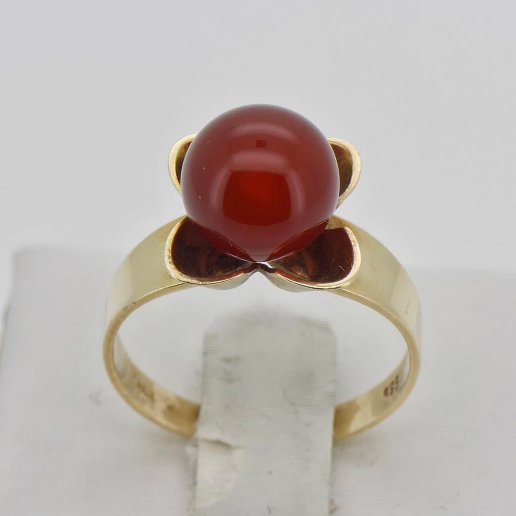 Gouden ring 14k met carneool, 3.69g, maat 17, Ophalen of Verzenden, Zo goed als nieuw, 17 tot 18, Met edelsteen