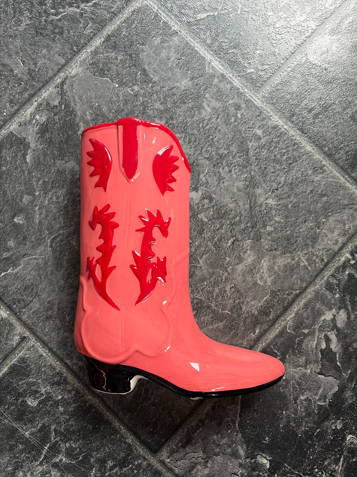Unieke Cowboy Laars Vaas/Decoratie - Roze met Rode Details, Ophalen of Verzenden