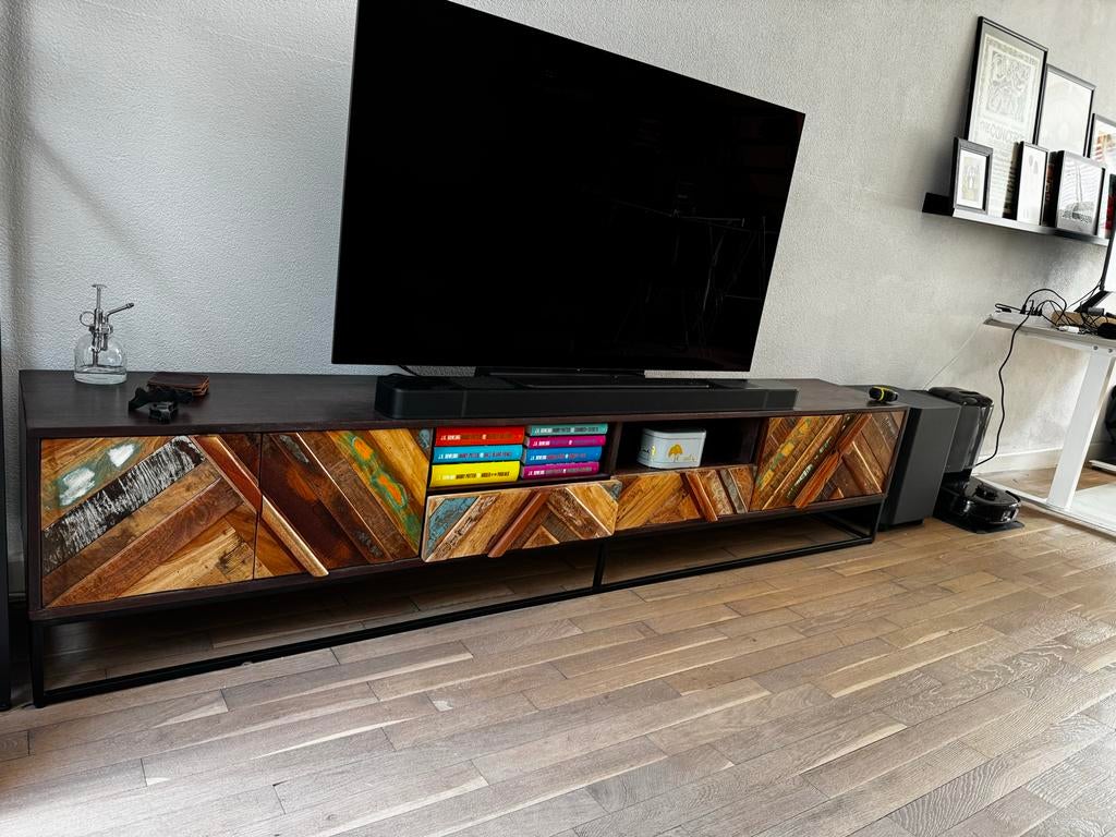 Daan Hout TV-meubel met gerecycled houten fronten, Ophalen, Gebruikt, 150 tot 200 cm, Minder dan 100 cm