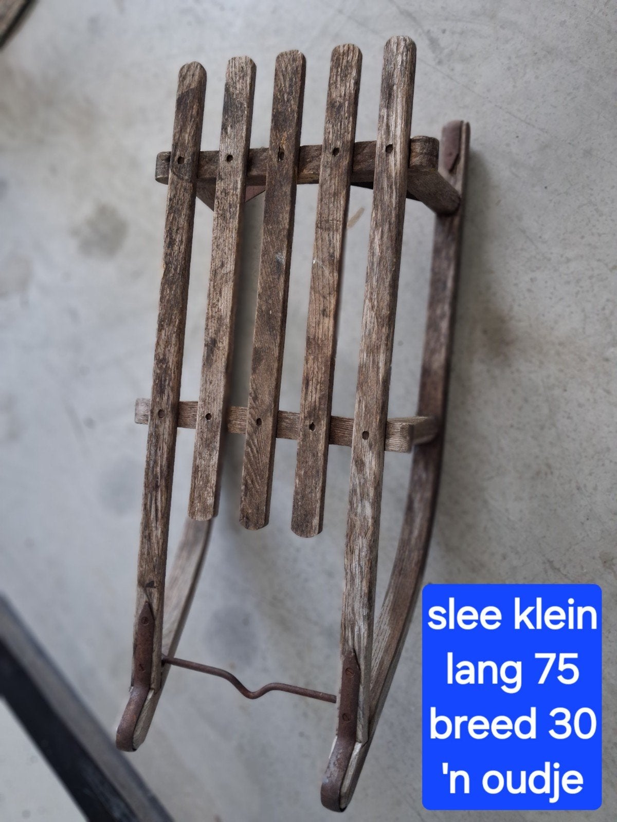 Antieke houten slee - klein model (75x30 cm), Ophalen