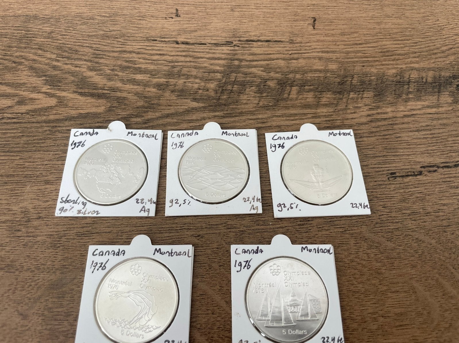 5 x 5 Dollar zilver Canada 1976 sterling munt munten, Ophalen of Verzenden, Zilver