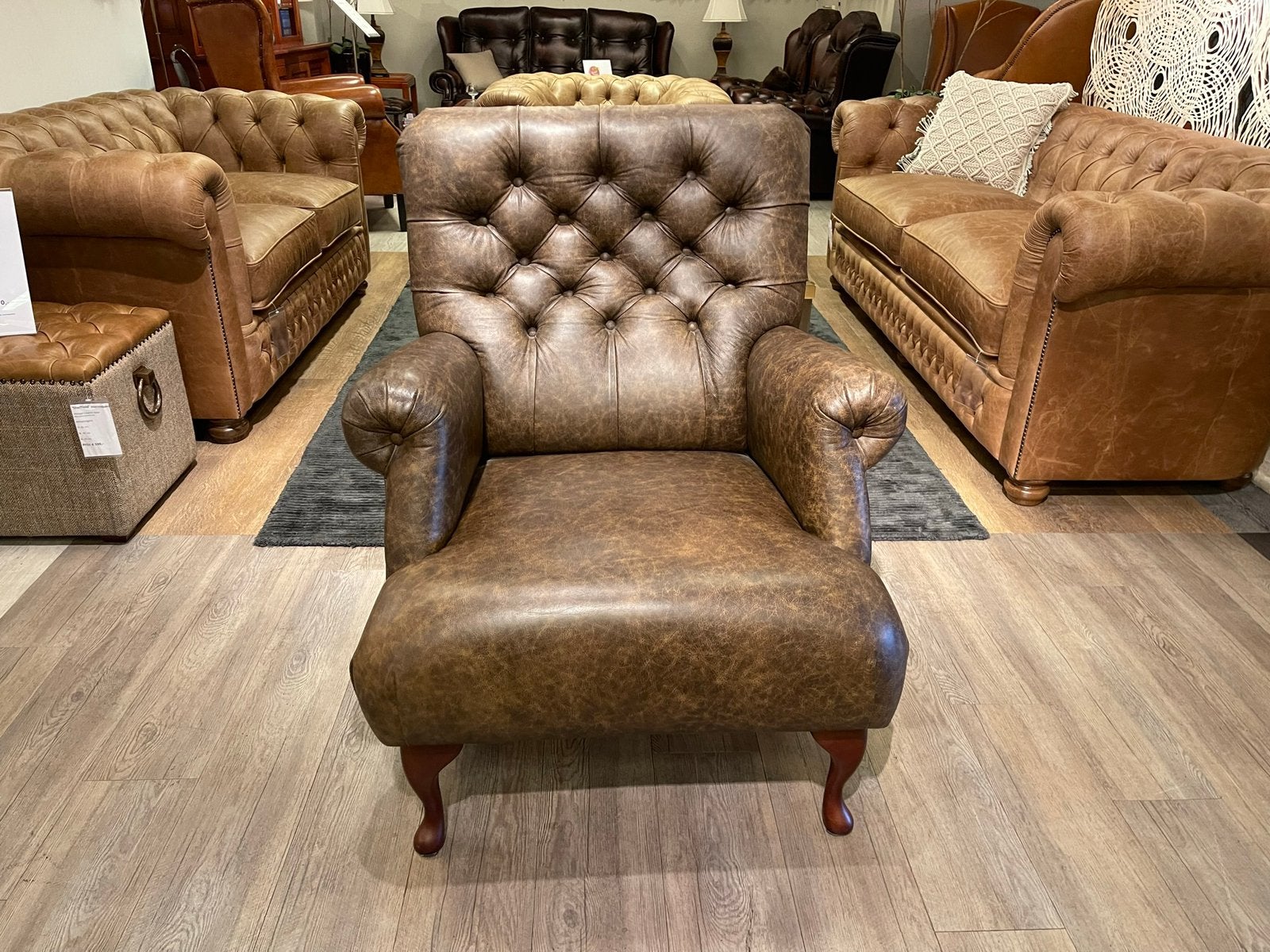 Stoere Engelse chesterfield lounge fauteuil vintage leer, Ophalen of Verzenden, Zo goed als nieuw, 75 tot 100 cm