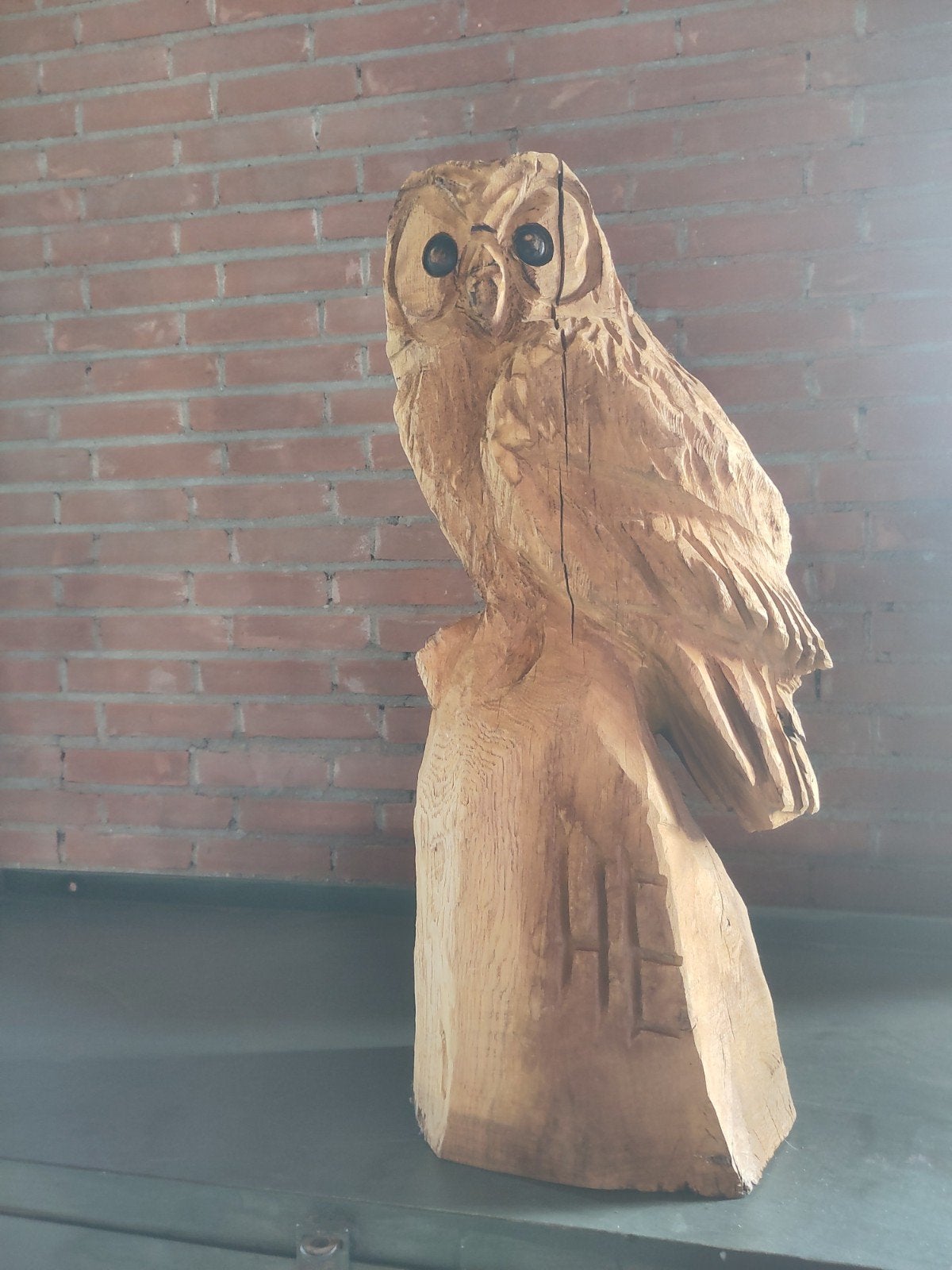 Grote handgesneden houten uil - 66 cm hoog, Antiek en Kunst, Ophalen, Houtsnijwerk, 50 - 100 cm, Handgemaakt