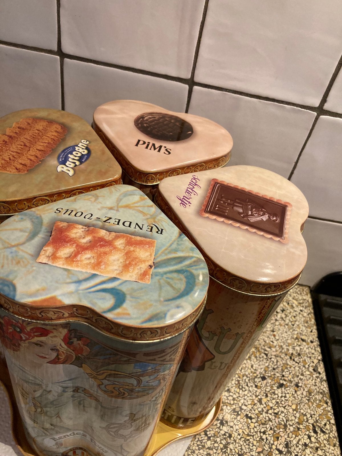 Set van 4 lu blikken hartvorm op onderzetter, Ophalen of Verzenden, Zo goed als nieuw, Overige