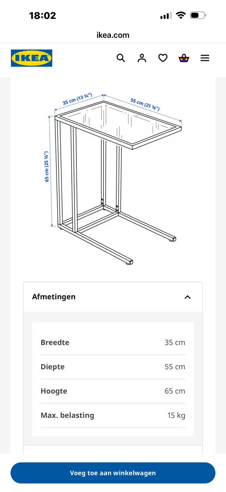 Laptoptafel/ bijzettafel, Ophalen, Minder dan 55 cm, 60 cm of meer, Rechthoekig