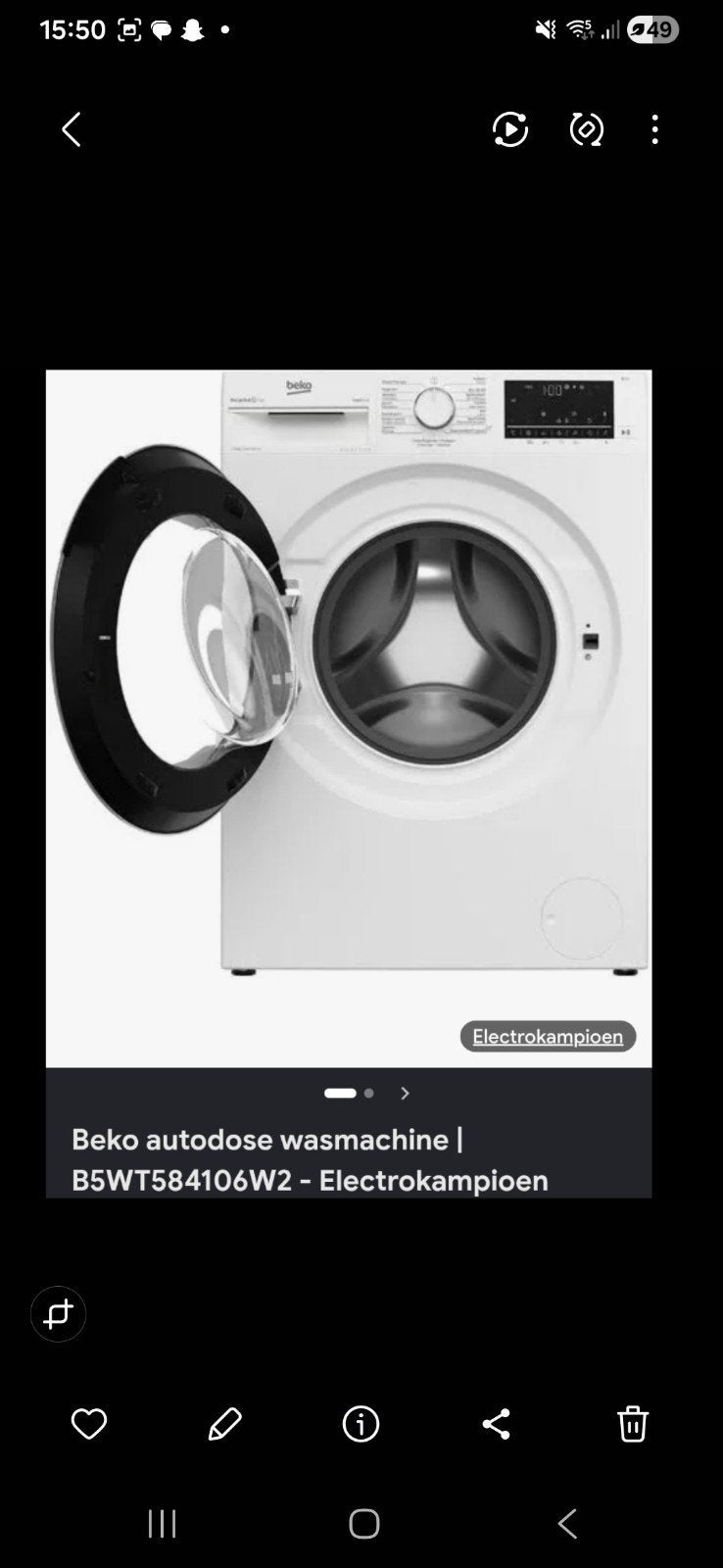 Beko B5WT584106W2 Autodose Wasmachine - Elektrokampioen, Ophalen, Nieuw, 1200 tot 1600 toeren, Minder dan 85 cm