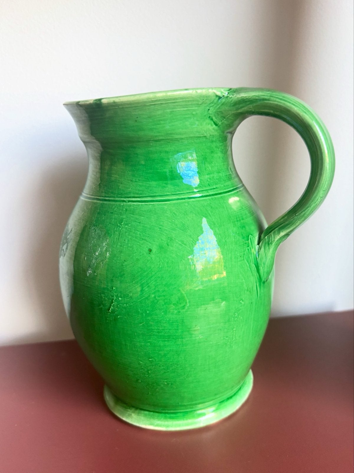 Vintage Groene Keramische Kan - Handgemaakt, Antiek en Kunst, Ophalen of Verzenden