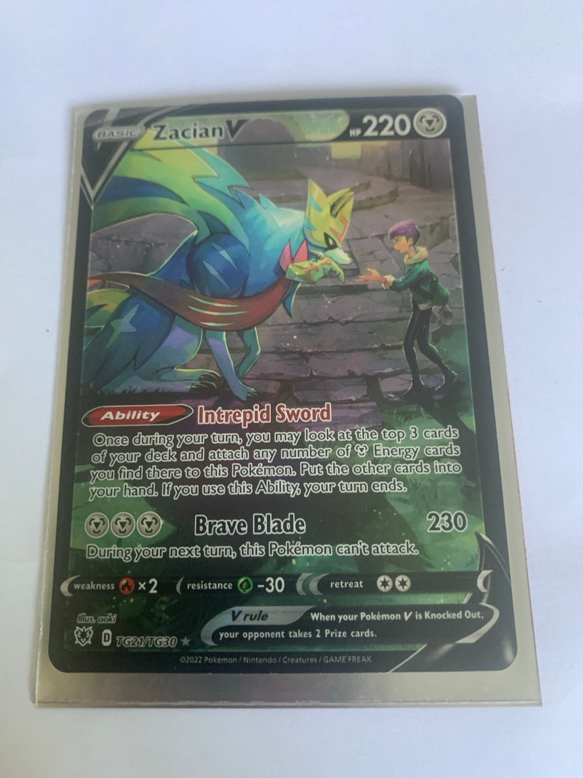 Zacian V TG21/TG30 Pokémon Kaart - Crown Zenith, Ophalen, Zo goed als nieuw, Losse kaart