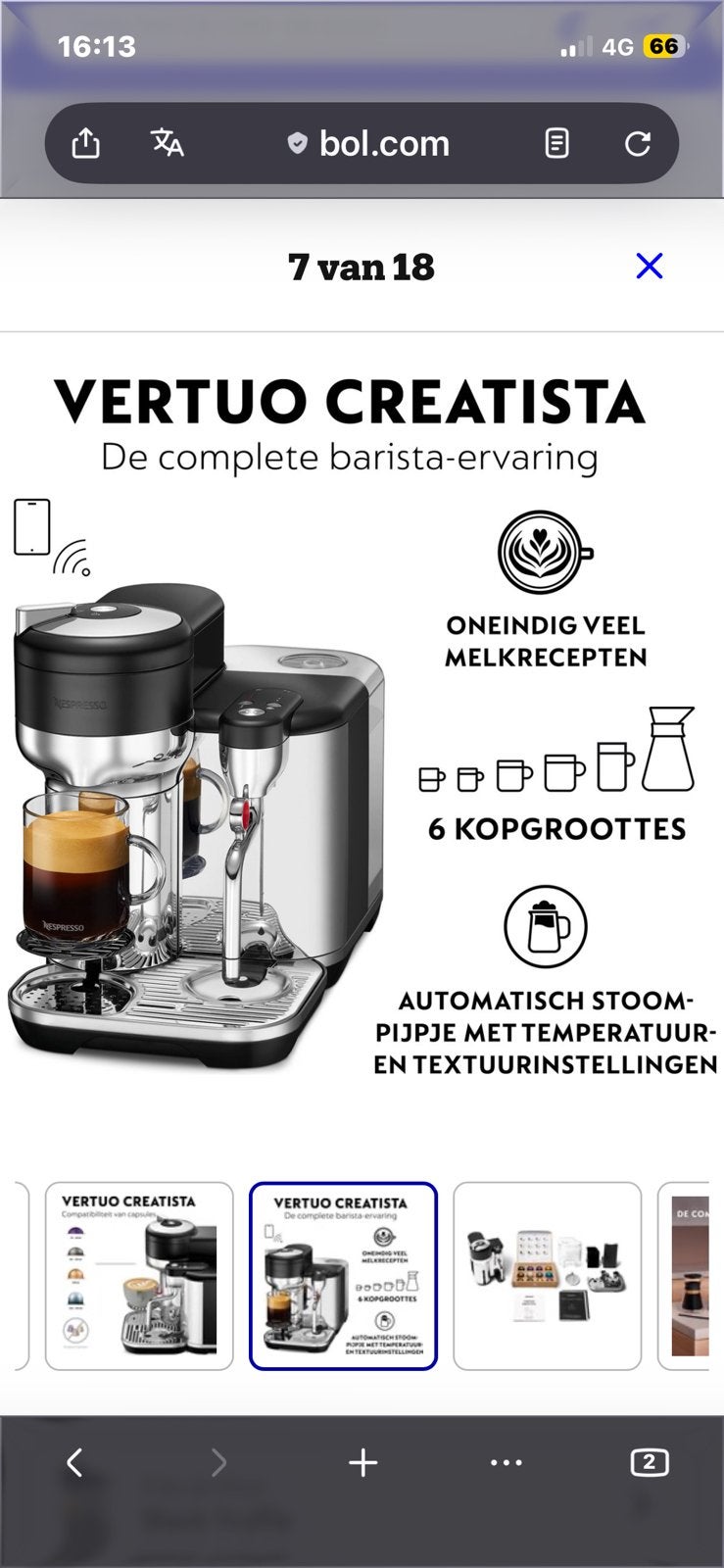 Vertuo Creatista Black met 5x nespresso glazen, Witgoed en Apparatuur, Koffiemachine-accessoires, Zo goed als nieuw, Barista-accessoire