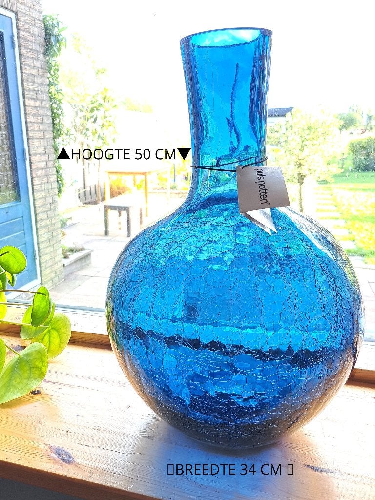 POLS POTTEN gecraq. glas BallBody Vaas L van € 230 v € 50 nw, Blauw, Nieuw, Ophalen of Verzenden, Glas