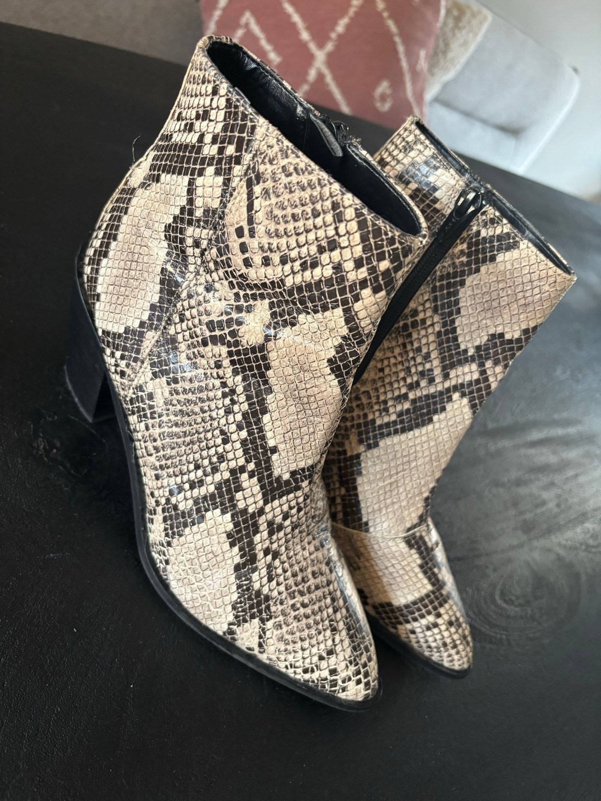 Enkellaarsjes met slangenprint - Maat 38, Kleding | Dames, Ophalen of Verzenden, Zo goed als nieuw, Overige kleuren, Lage of Enkellaarzen