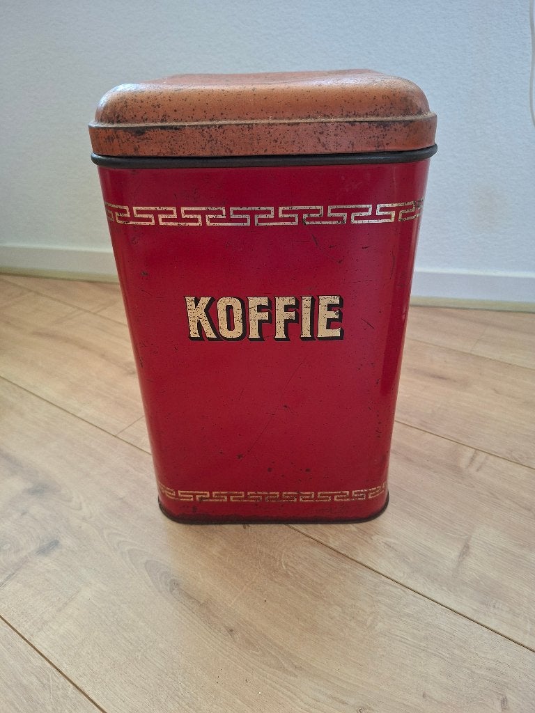 Mooi groot, rood oud blik koffie, Verzamelen, Blikken, Ophalen of Verzenden, Gebruikt, Koffie, Overige merken