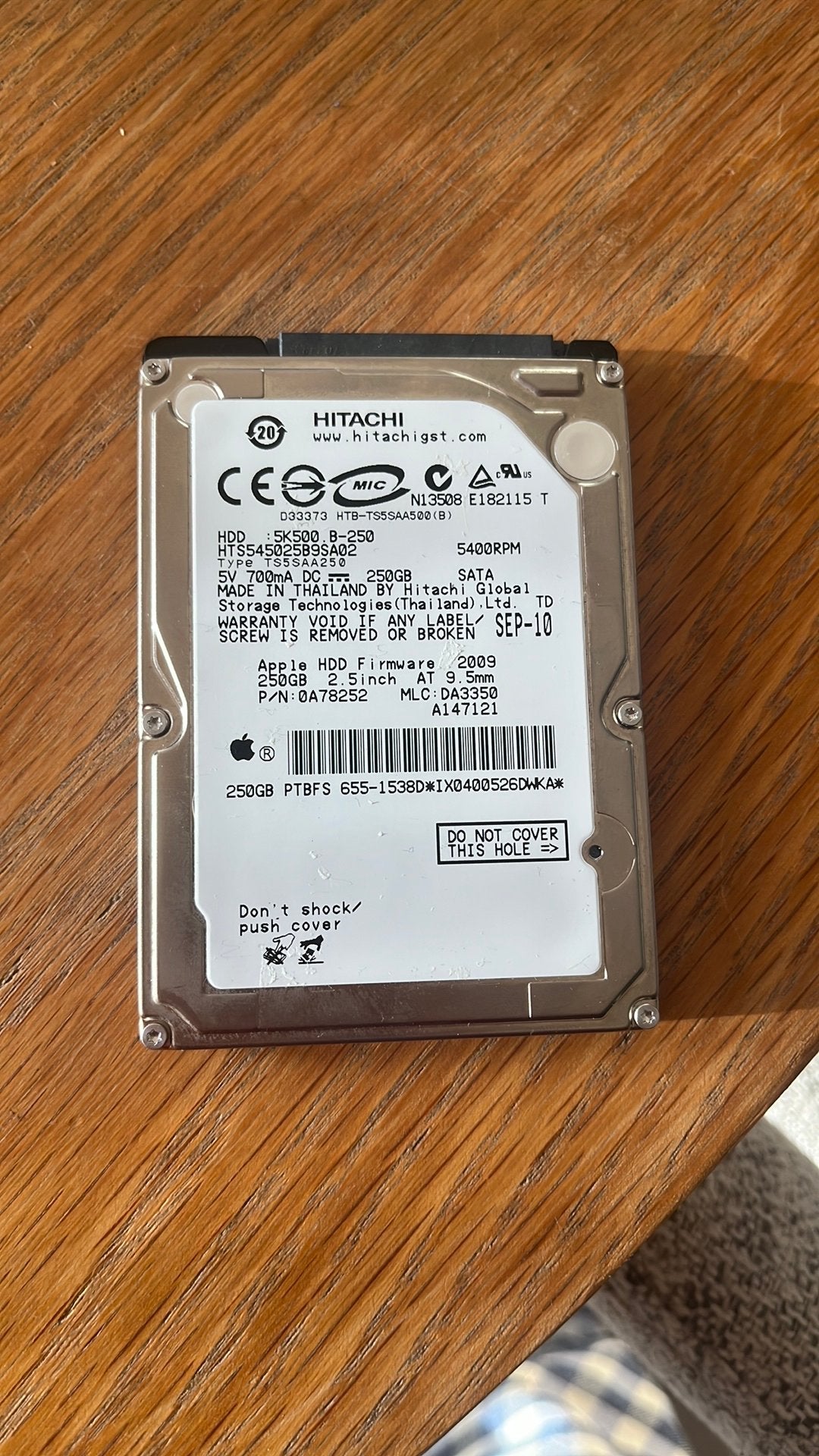 Hitachi 250 gigabyte hdd, Computers en Software, Intern, Ophalen of Verzenden, Zo goed als nieuw, Laptop