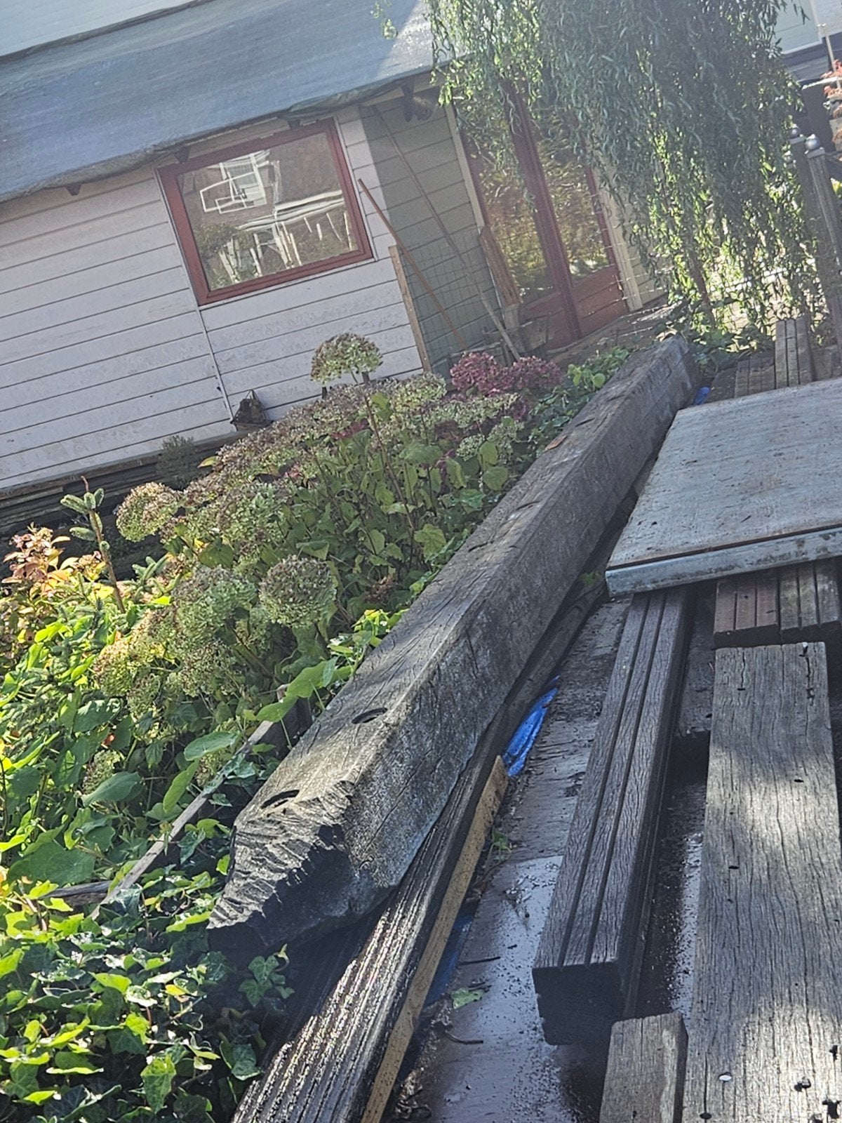 Houten balk, 4 meter lang, 15x15 cm, Doe-het-zelf en Verbouw, Ophalen, Gebruikt, Balk, Overige houtsoorten